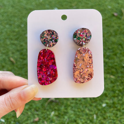 Mismatch Pink and Fuschia Pebble Glitter Earrings