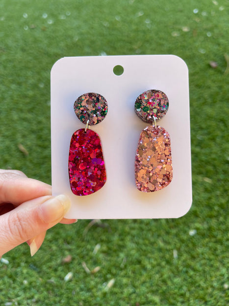 Mismatch Pink and Fuschia Pebble Glitter Earrings