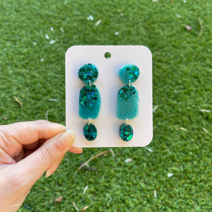 Dangle Emerald Ombre Pebble Glitter Earrings