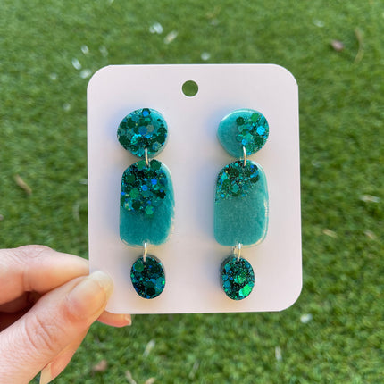 Dangle Emerald Ombre Pebble Glitter Earrings