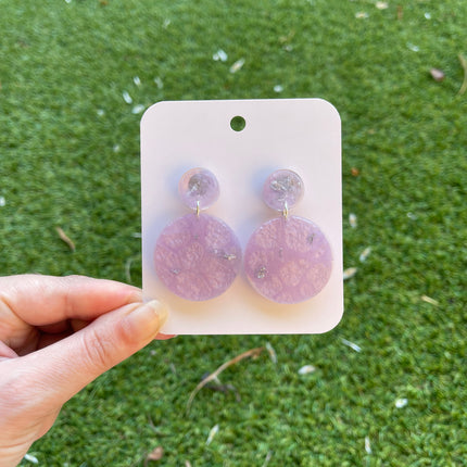 Double Circle Glitter Earrings- Purple and Silver