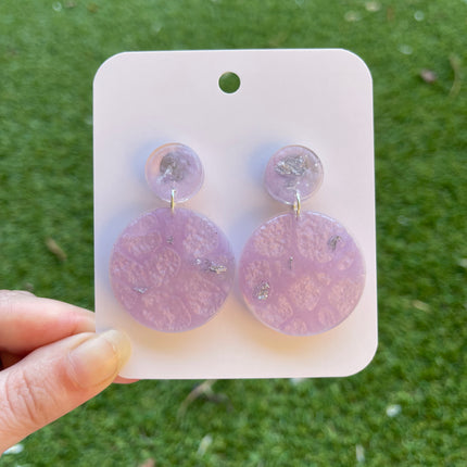Double Circle Glitter Earrings- Purple and Silver
