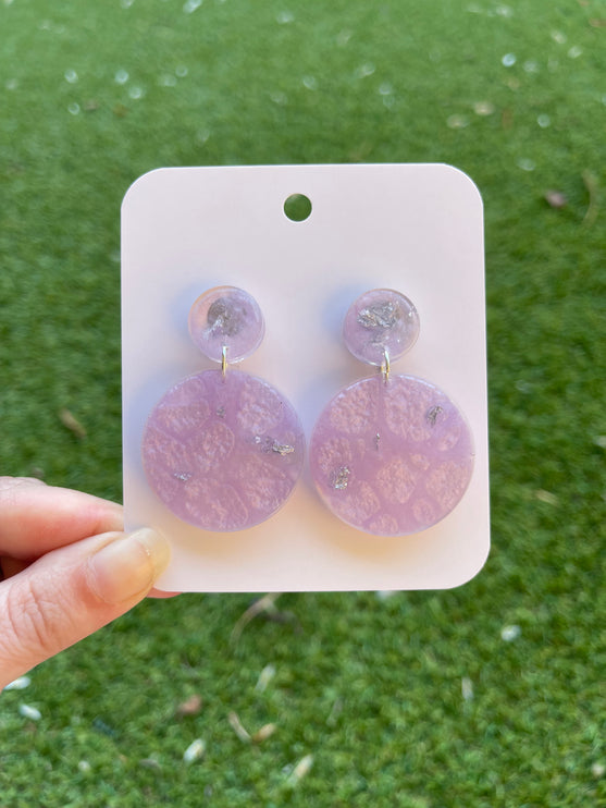 Double Circle Glitter Earrings- Purple and Silver