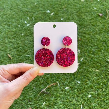 Double Circle Glitter Earrings- Fuchsia