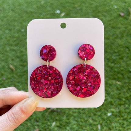Double Circle Glitter Earrings- Fuchsia