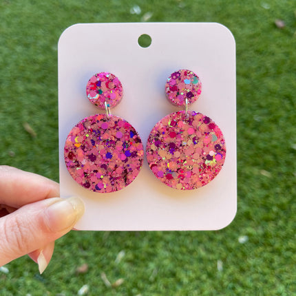 Double Circle Glitter Earrings- Bubblegum