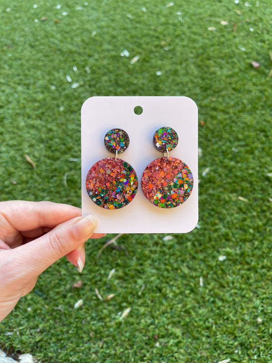 Double Circle Glitter Earrings- Midnight Fireworks