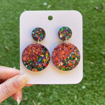 Double Circle Glitter Earrings- Midnight Fireworks