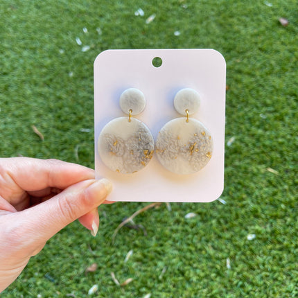 Double Circle Glitter Earrings- White, grey and gold