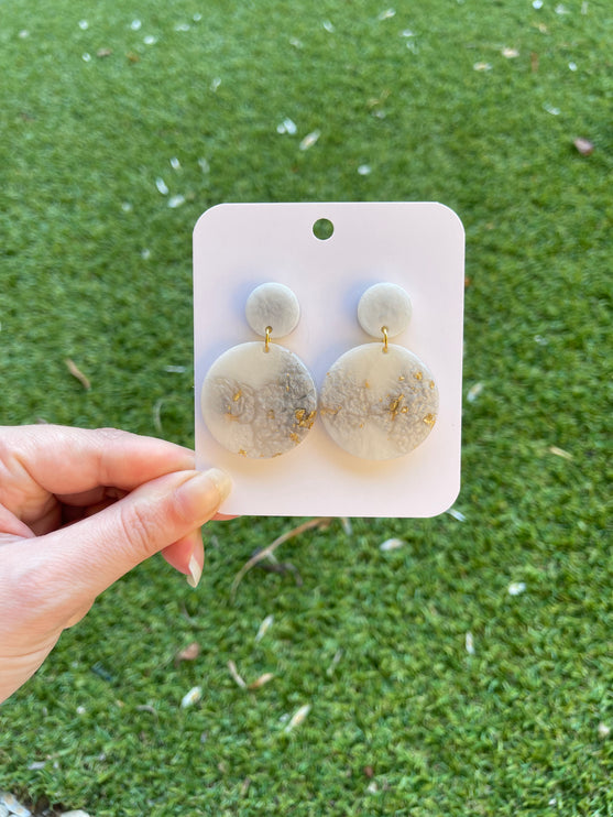 Double Circle Glitter Earrings- White, grey and gold