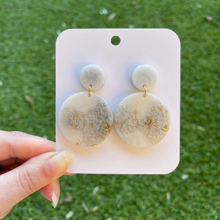 Double Circle Glitter Earrings- White, grey and gold