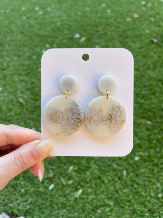 Double Circle Glitter Earrings- White, grey and gold
