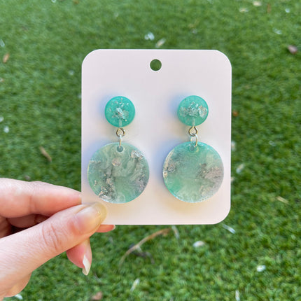 Double Circle Glitter Earrings- Mint and silver