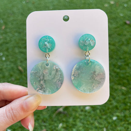 Double Circle Glitter Earrings- Mint and silver