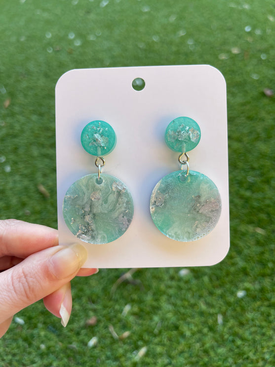 Double Circle Glitter Earrings- Mint and silver