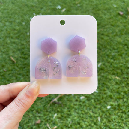 Hexagon Arch Glitter Earrings- Purple and Silver