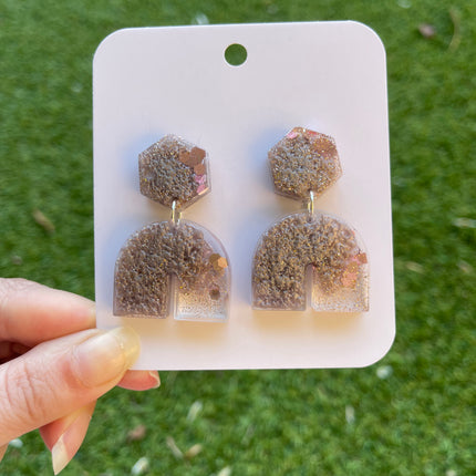 Hexagon Arch Glitter Earrings- Mauve and Gold