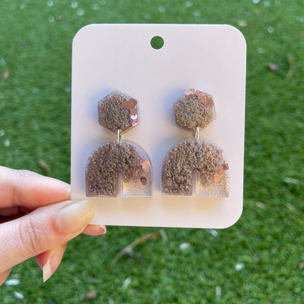 Hexagon Arch Glitter Earrings- Mauve and Gold