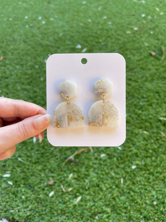 Hexagon Arch Glitter Earrings- White, grey and gold