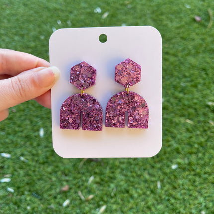 Hexagon Arch Glitter Earrings- Lilac