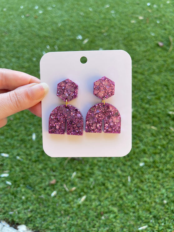 Hexagon Arch Glitter Earrings- Lilac