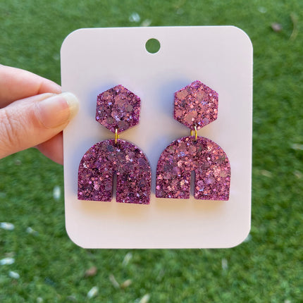 Hexagon Arch Glitter Earrings- Lilac