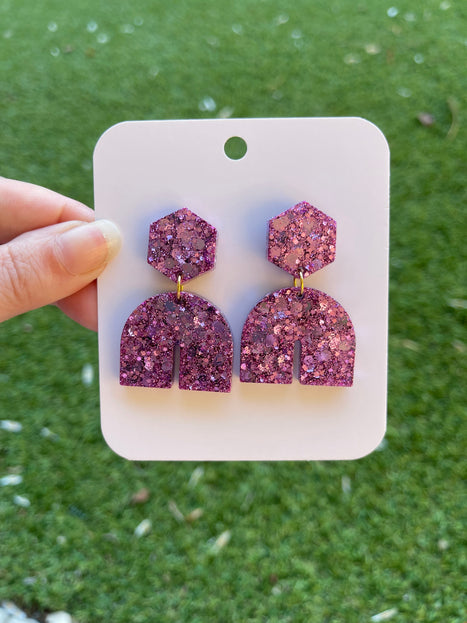 Hexagon Arch Glitter Earrings- Lilac