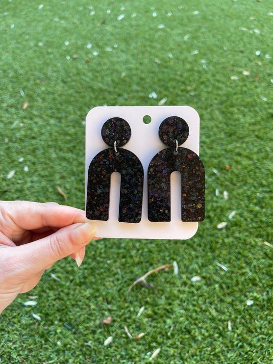 Arch Glitter Earrings- Black
