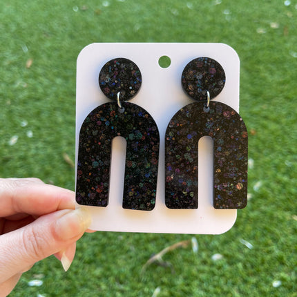 Arch Glitter Earrings- Black