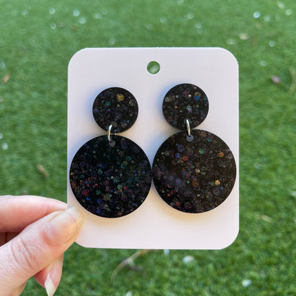 Large Circle Glitter Earrings- Black