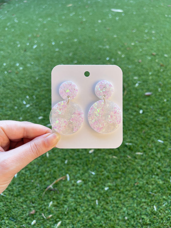 Large Circle Glitter Earrings- White holographic