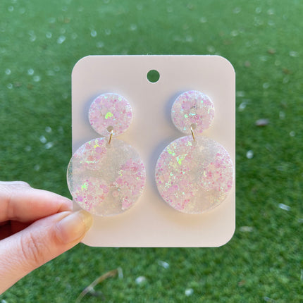 Large Circle Glitter Earrings- White holographic