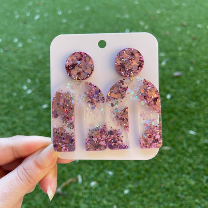 Arch Glitter Earrings- Pink and White