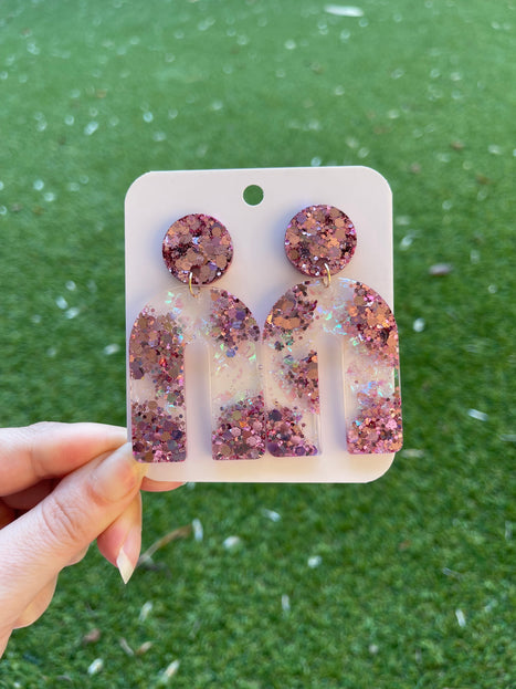 Arch Glitter Earrings- Pink and White