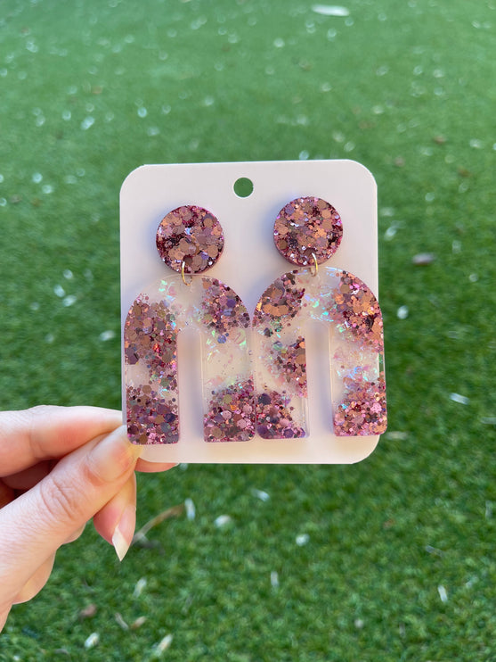 Arch Glitter Earrings- Pink and White