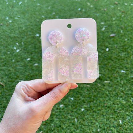 Arch Glitter Earrings- White