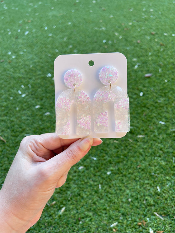 Arch Glitter Earrings- White