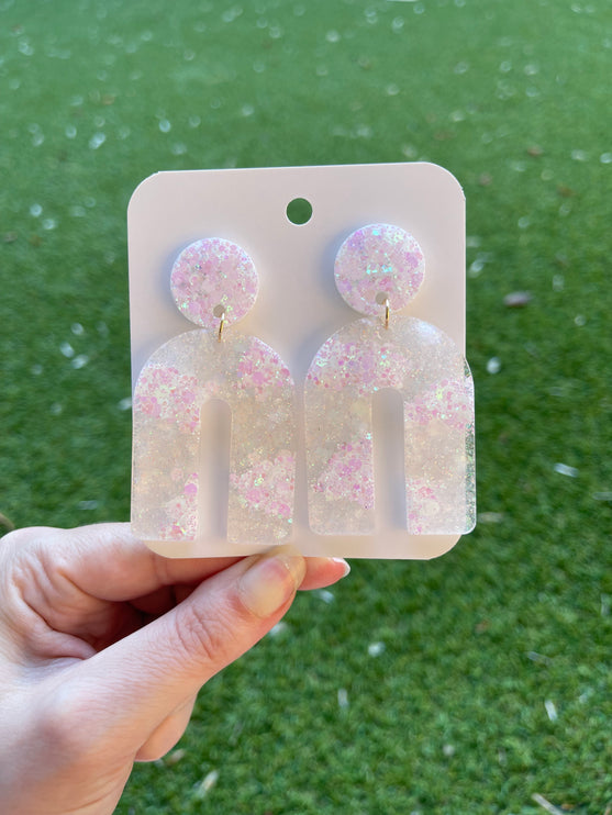 Arch Glitter Earrings- White