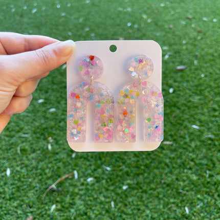 Arch Glitter Earrings- Pastel Hearts