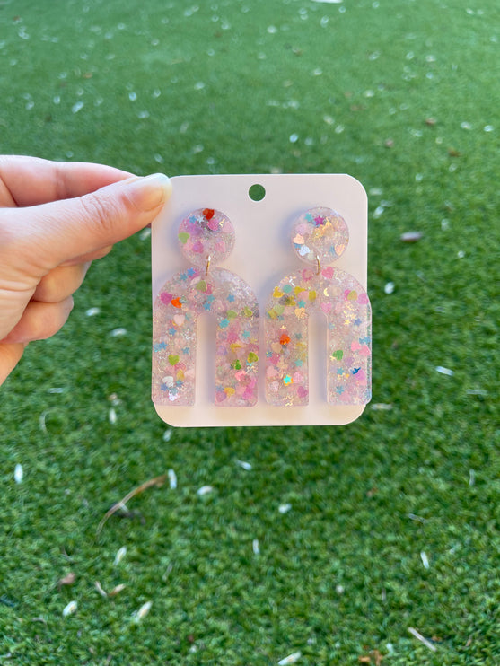 Arch Glitter Earrings- Pastel Hearts