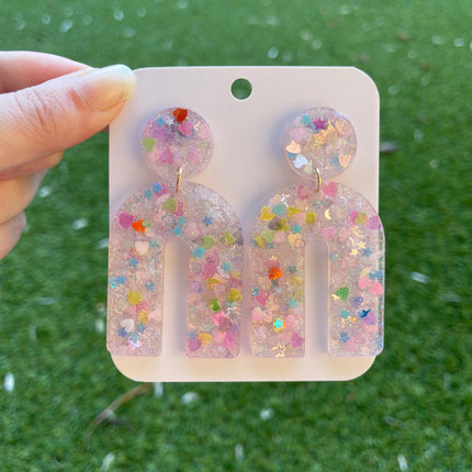 Arch Glitter Earrings- Pastel Hearts