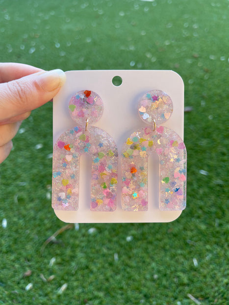 Arch Glitter Earrings- Pastel Hearts