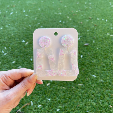 Rectangle Glitter Earrings- White