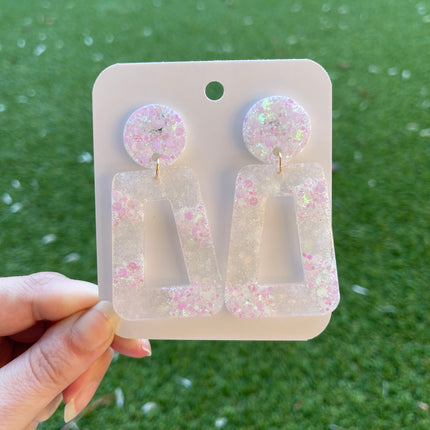 Rectangle Glitter Earrings- White