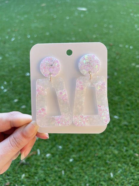 Rectangle Glitter Earrings- White