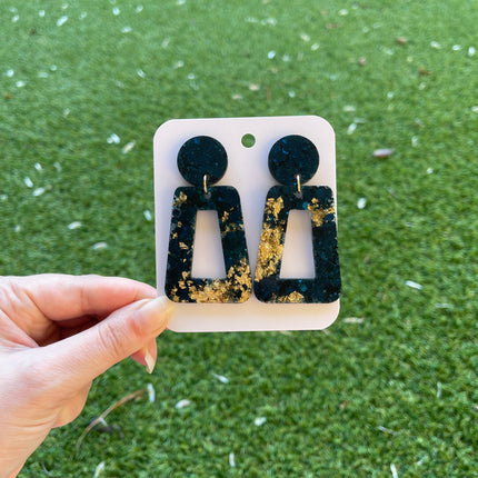 Rectangle Glitter Earrings- Navy and Gold