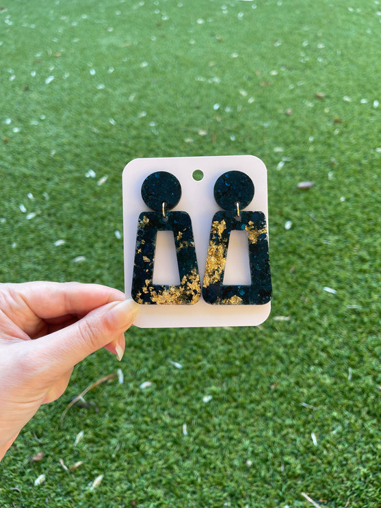 Rectangle Glitter Earrings- Navy and Gold