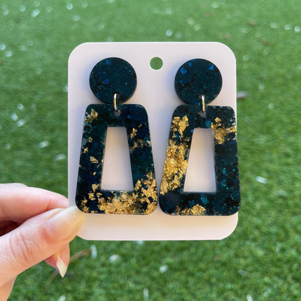 Rectangle Glitter Earrings- Navy and Gold