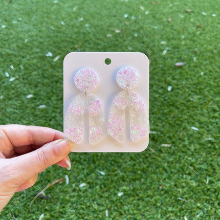 Curve Glitter Earrings- White