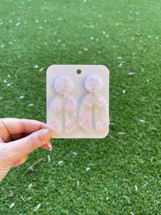 Curve Glitter Earrings- White